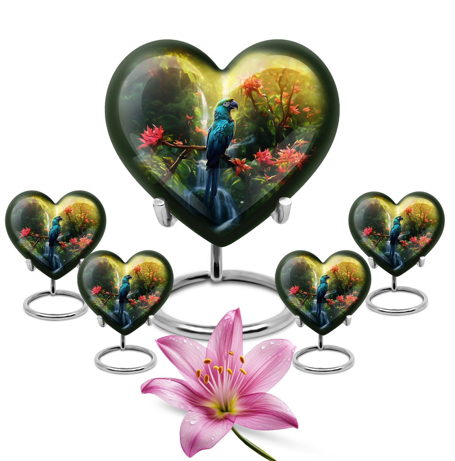 heart-shaped parrot urn for human ashes