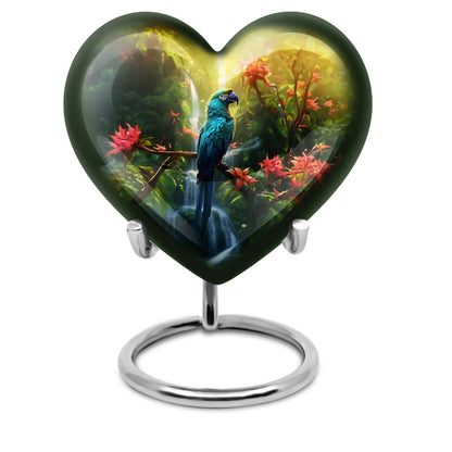 heart-shaped parrot urn for human ashes