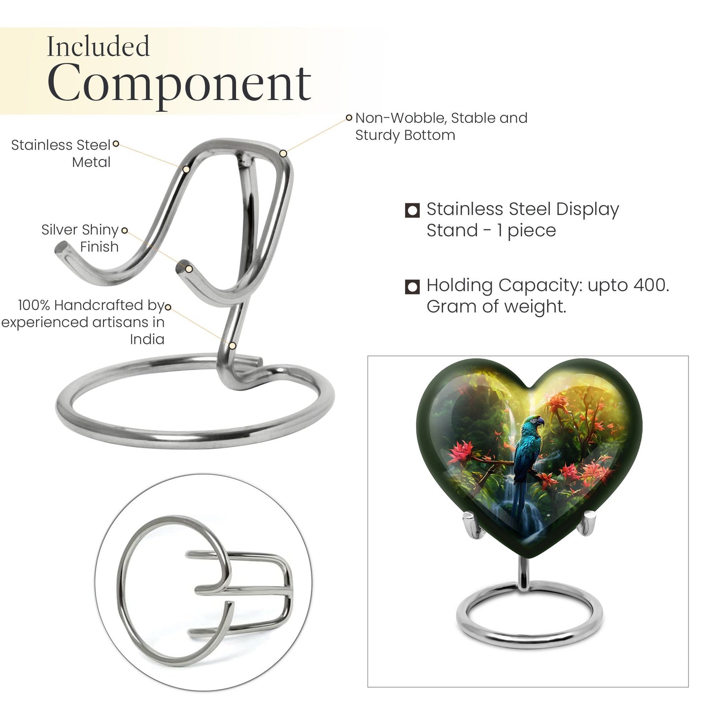 heart-shaped parrot urn for human ashes