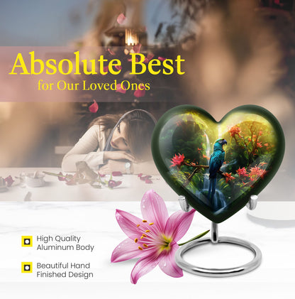 heart-shaped parrot urn for human ashes