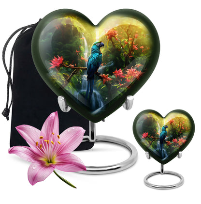 heart-shaped parrot urn for human ashes