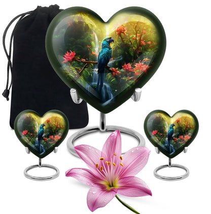 heart-shaped parrot urn for human ashes
