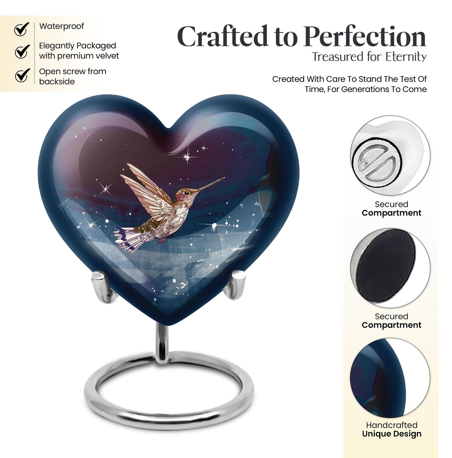 10-inch heart-shaped hummingbird burial 