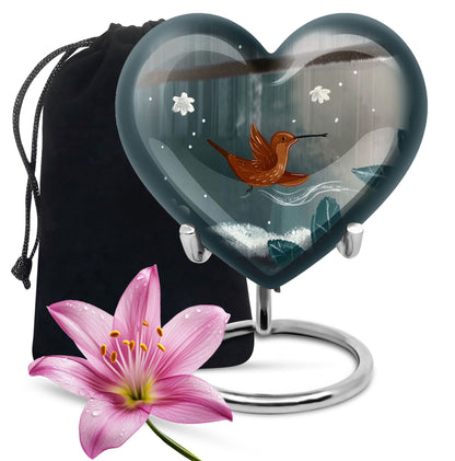 heart-shaped hummingbird urn