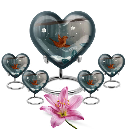 heart-shaped hummingbird urn