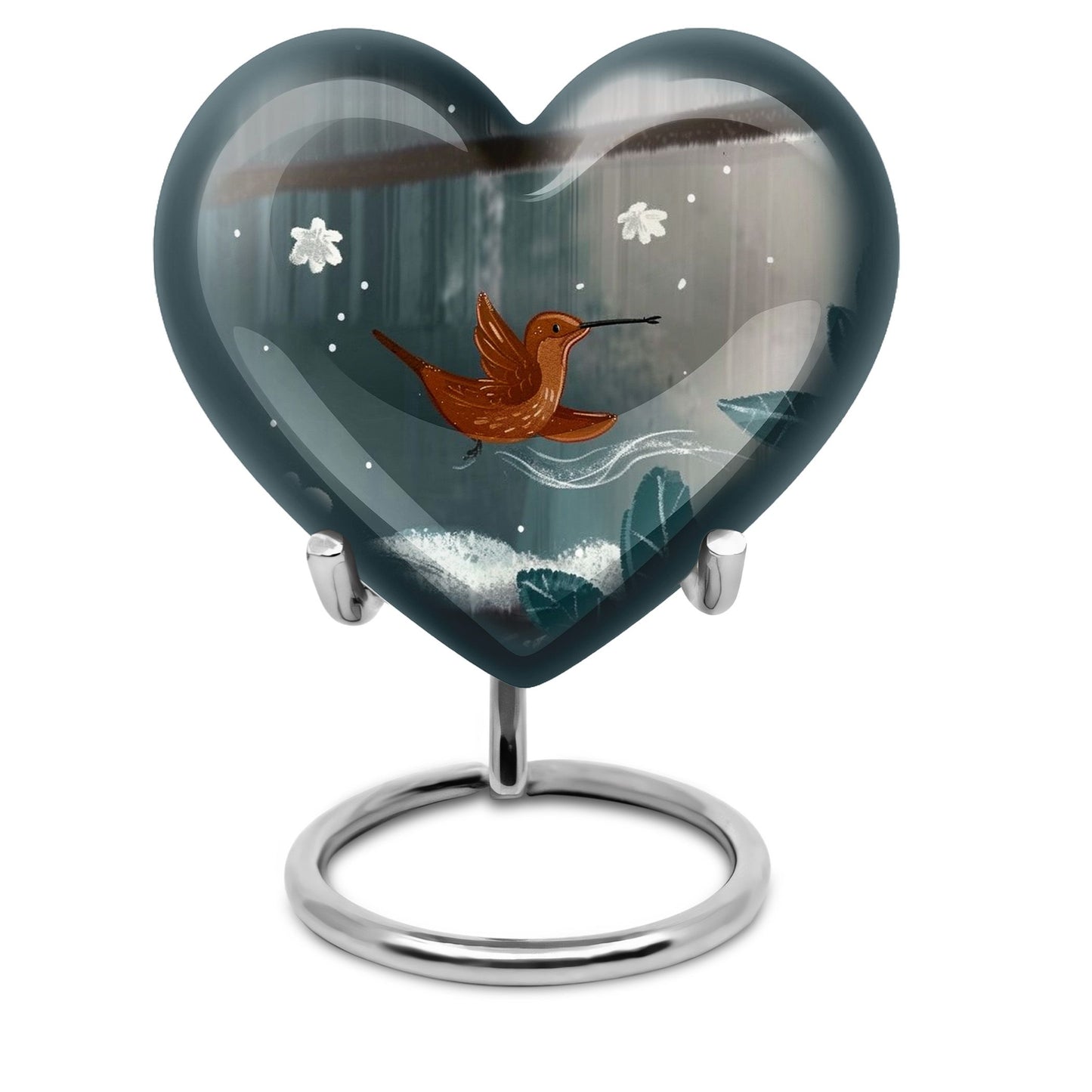 heart-shaped hummingbird urn