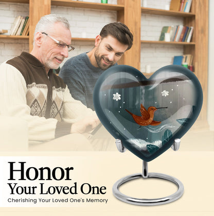 heart-shaped hummingbird urn