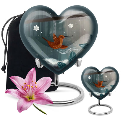 heart-shaped hummingbird urn