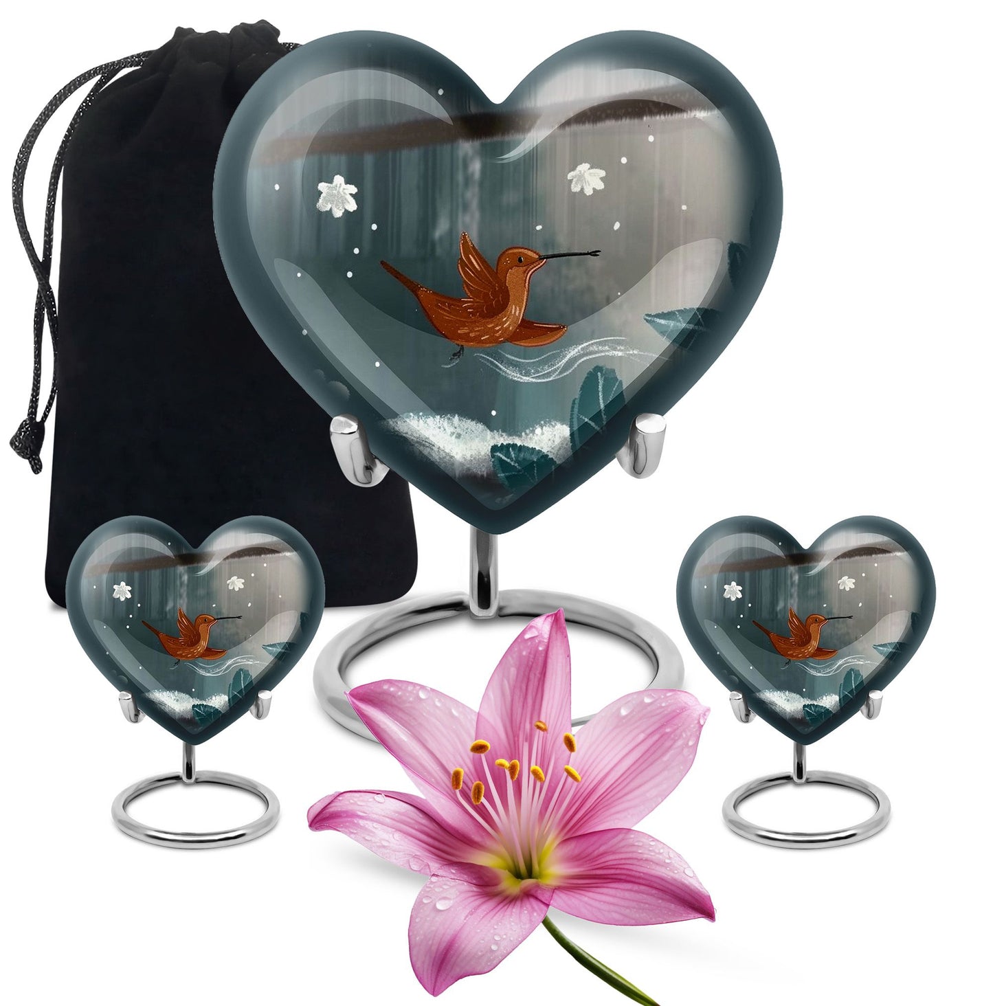 heart-shaped hummingbird urn