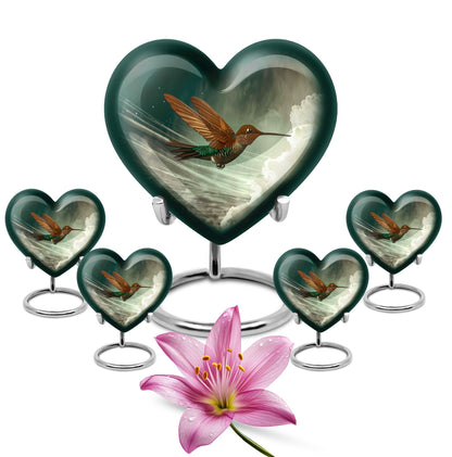 Heart-themed humming bird urn for adult male cremation