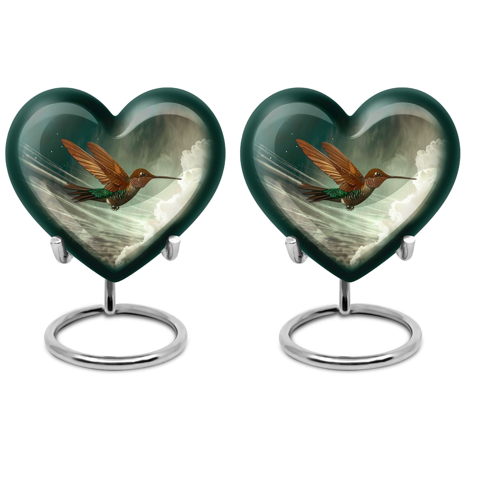 Heart-themed humming bird urn for adult male cremation