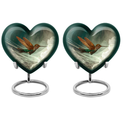 Heart-themed humming bird urn for adult male cremation
