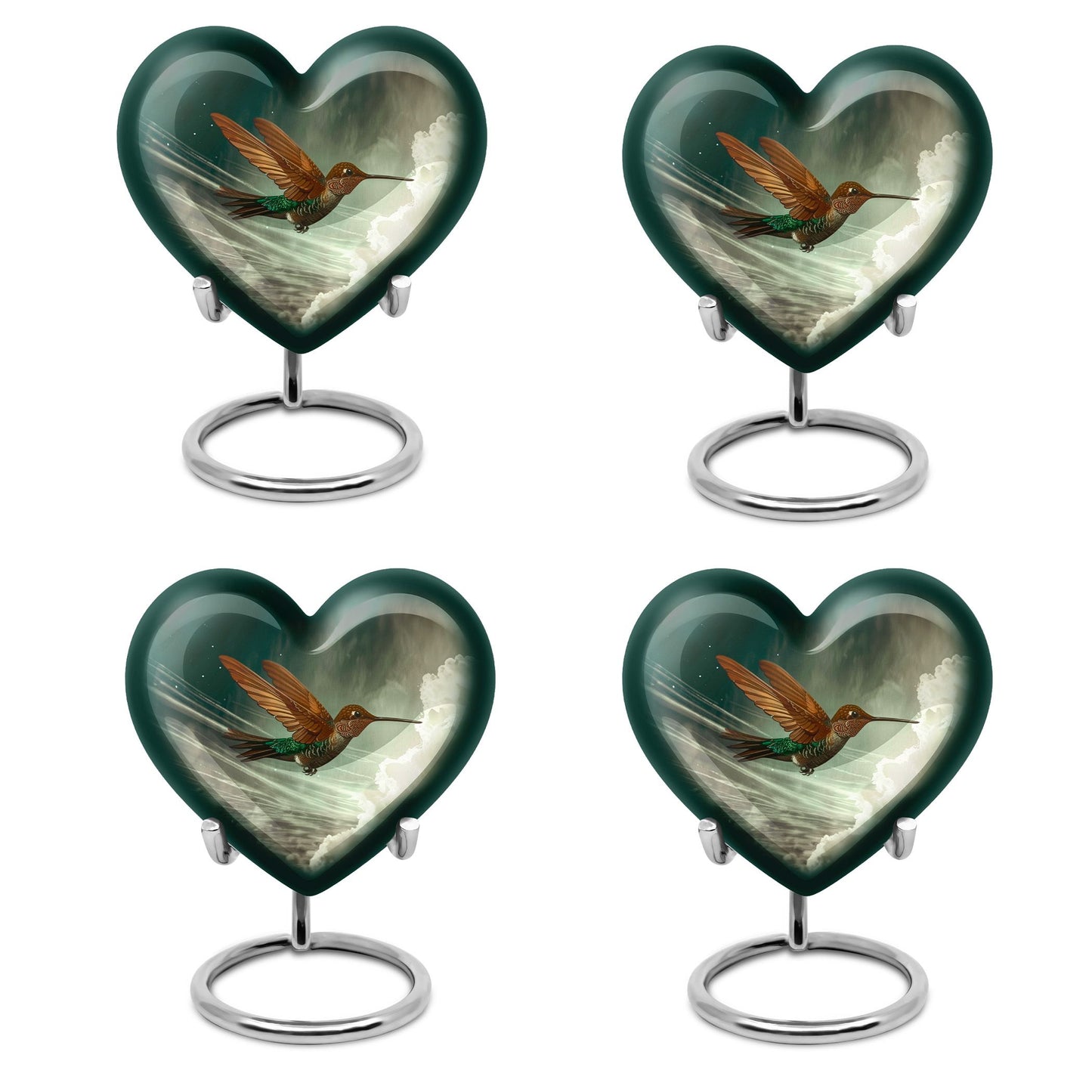 Heart-themed humming bird urn for adult male cremation