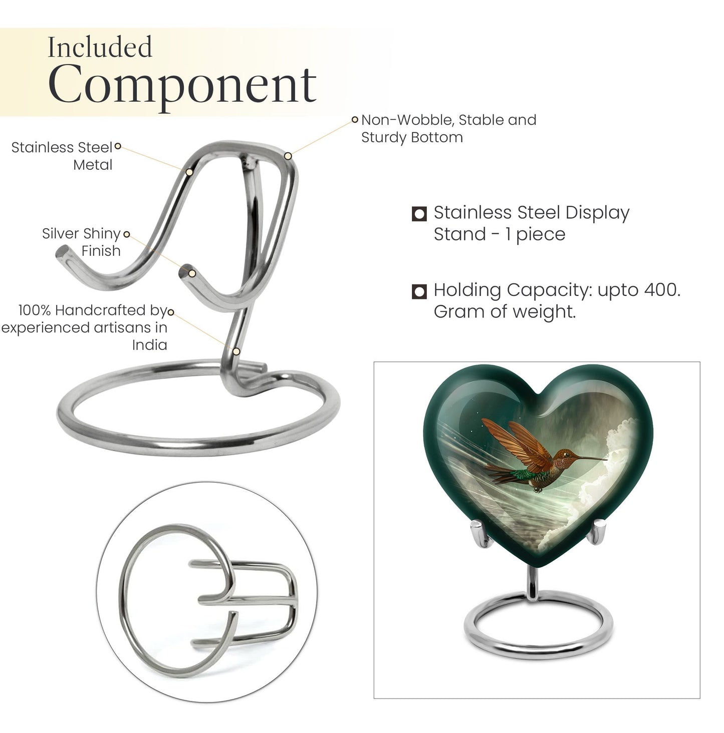Heart-themed humming bird urn for adult male cremation