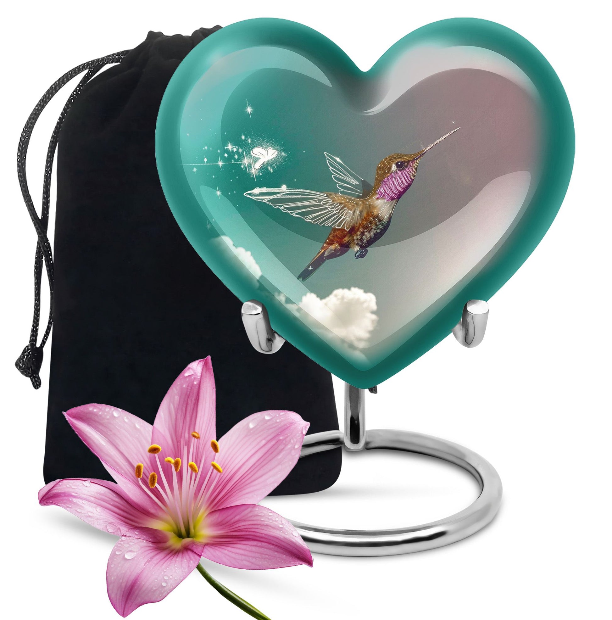 Heart-shaped 10 inch humming bird urn for men