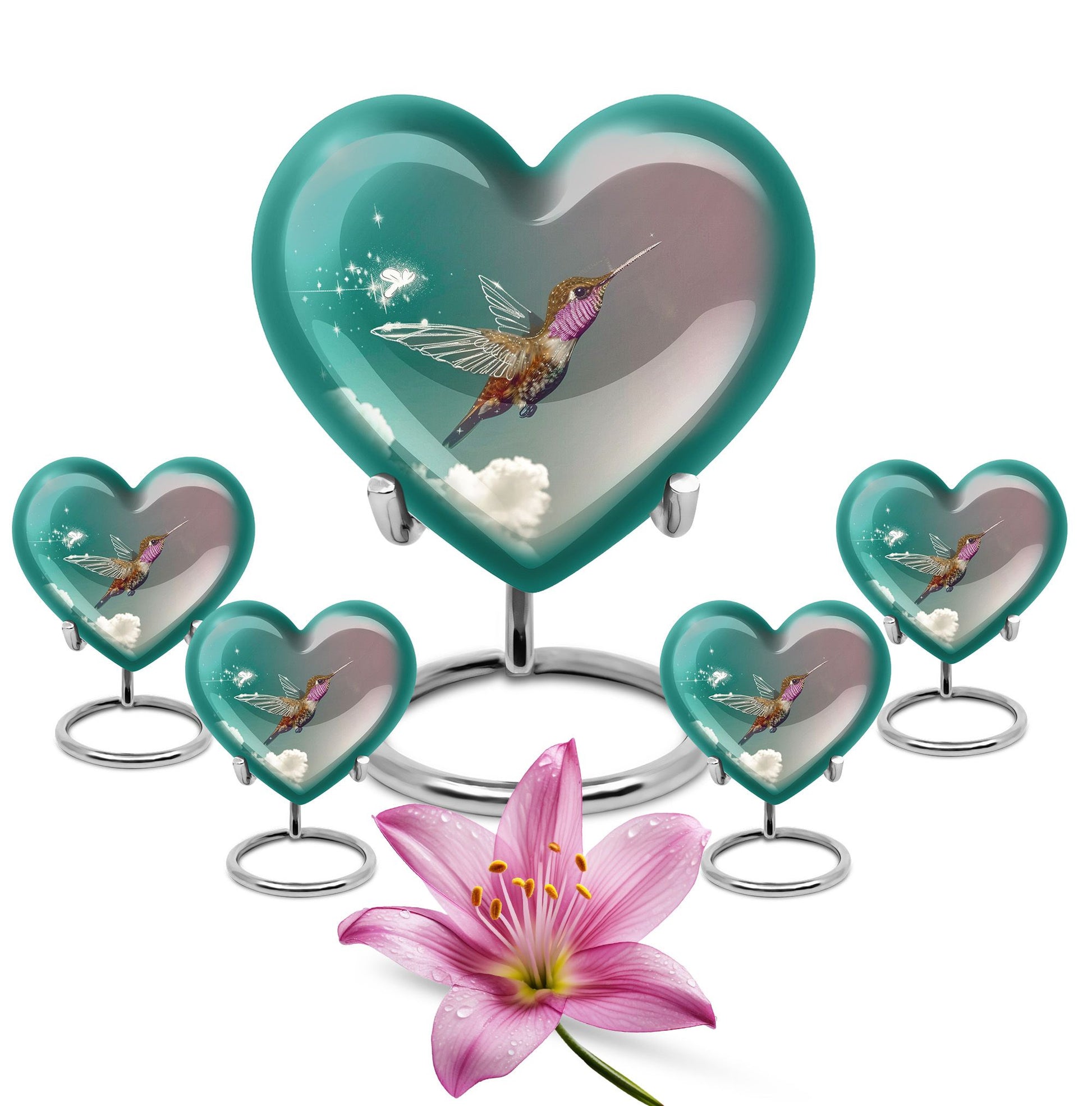 Heart-shaped 10 inch humming bird urn for men