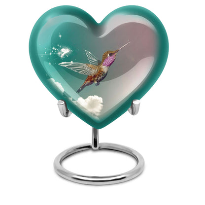 Heart-shaped 10 inch humming bird urn for men