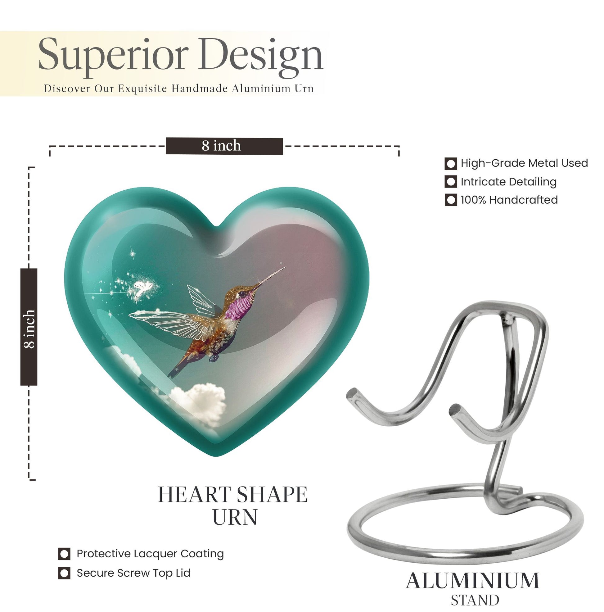 Heart-shaped 10 inch humming bird urn for men