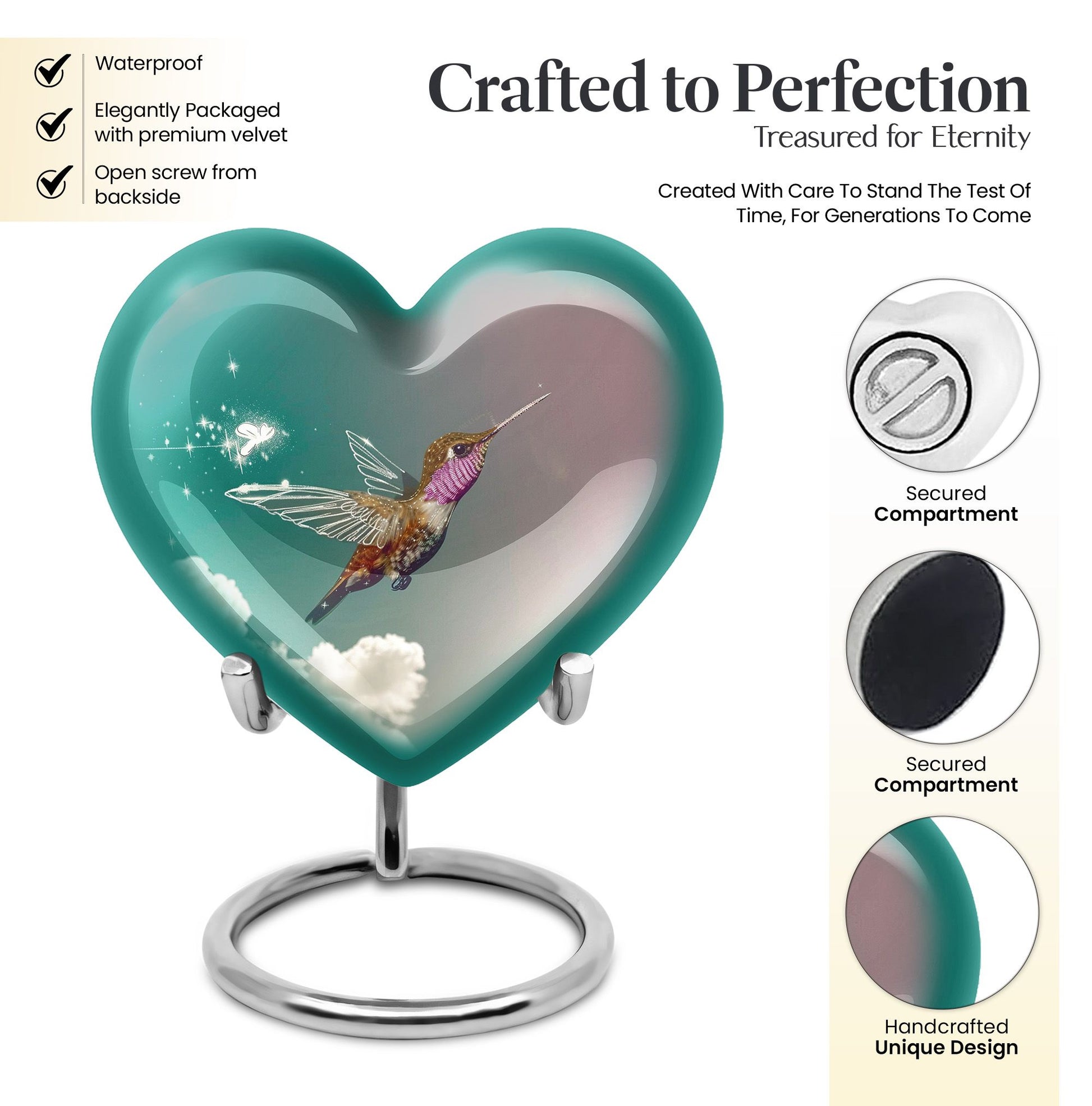 Heart-shaped 10 inch humming bird urn for men