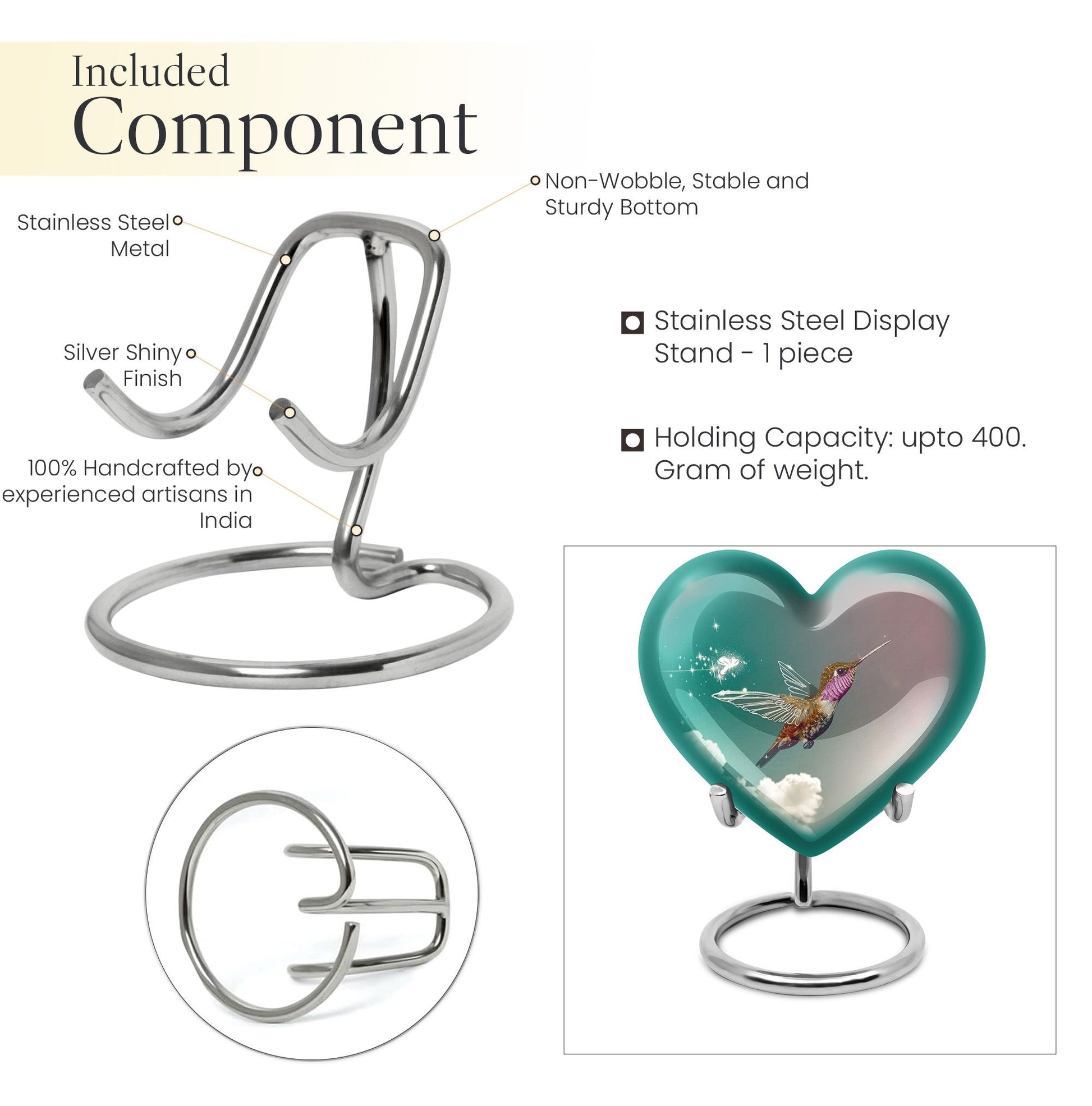 Heart-shaped 10 inch humming bird urn for men