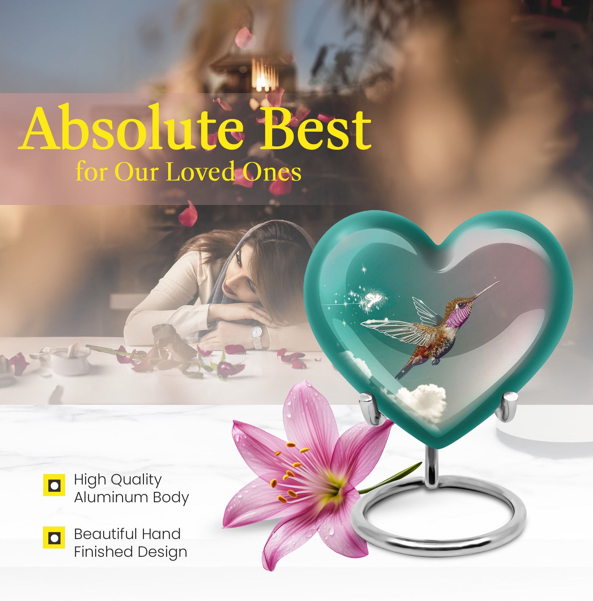 Heart-shaped 10 inch humming bird urn for men