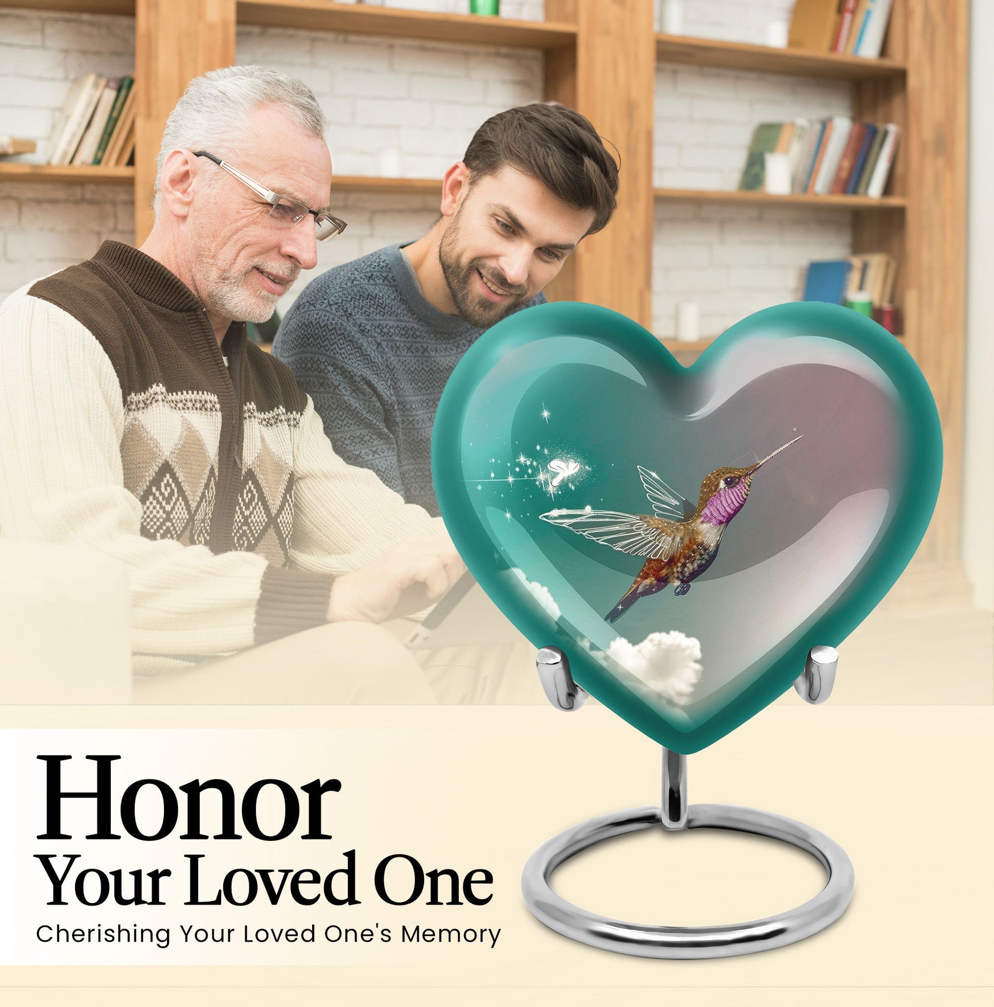 Heart-shaped 10 inch humming bird urn for men