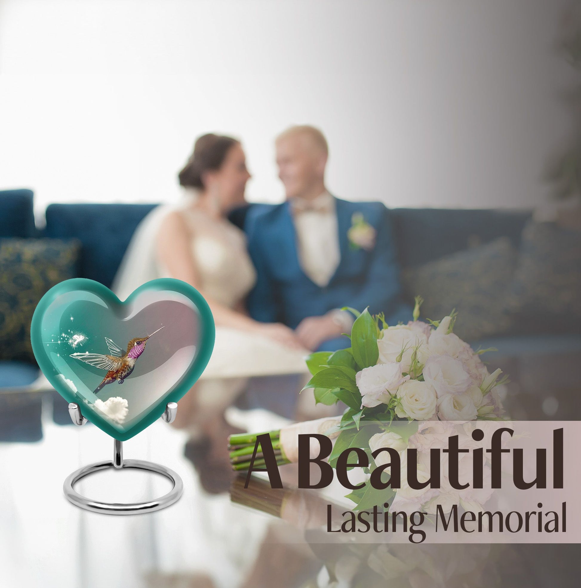 Heart-shaped 10 inch humming bird urn for men