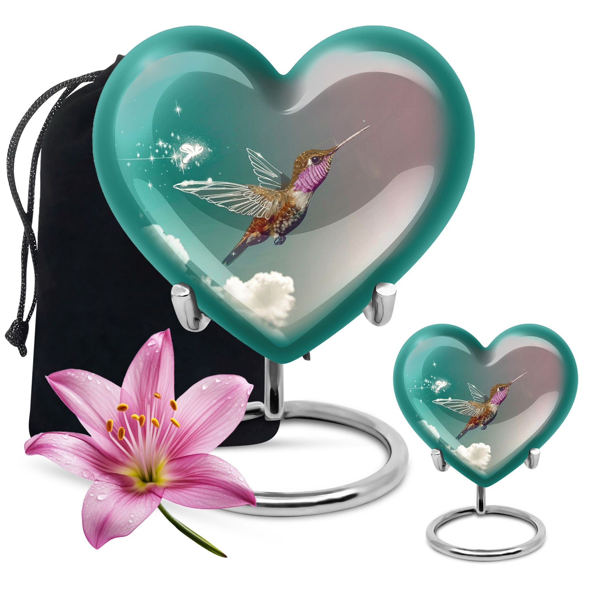 Heart-shaped 10 inch humming bird urn for men
