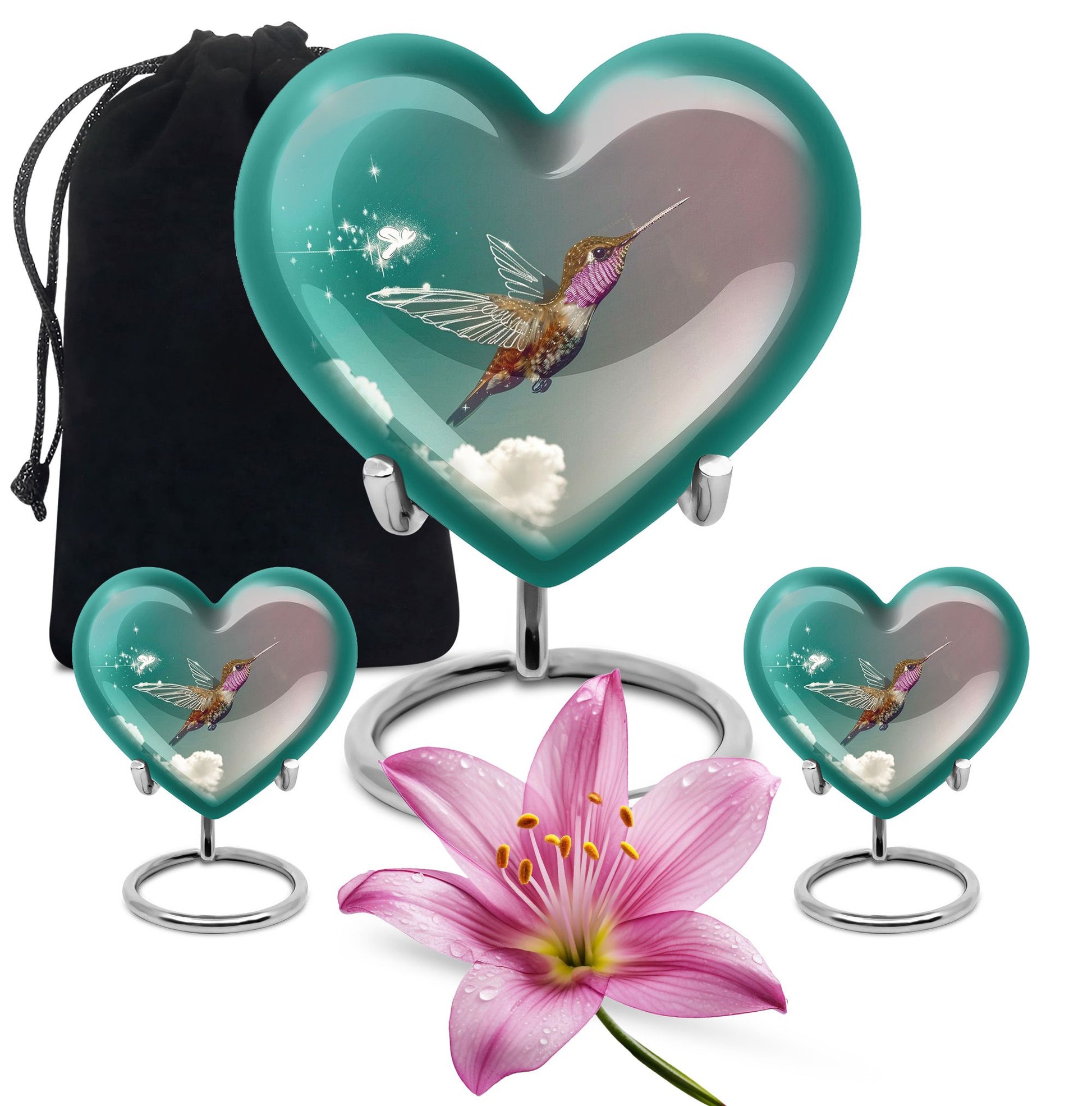 Heart-shaped 10 inch humming bird urn for men