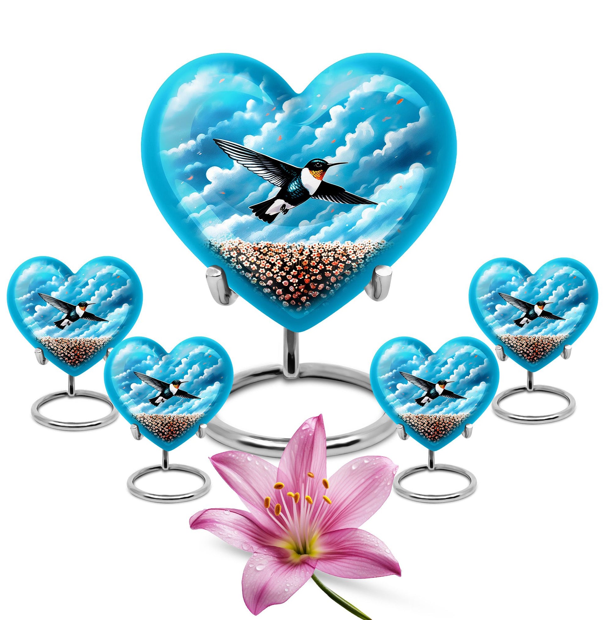 heart-themed hummingbird urn 