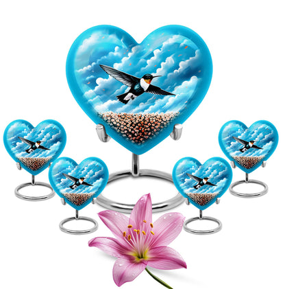 heart-themed hummingbird urn 