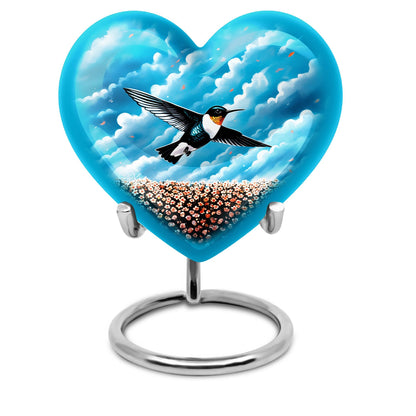 heart-themed hummingbird urn 