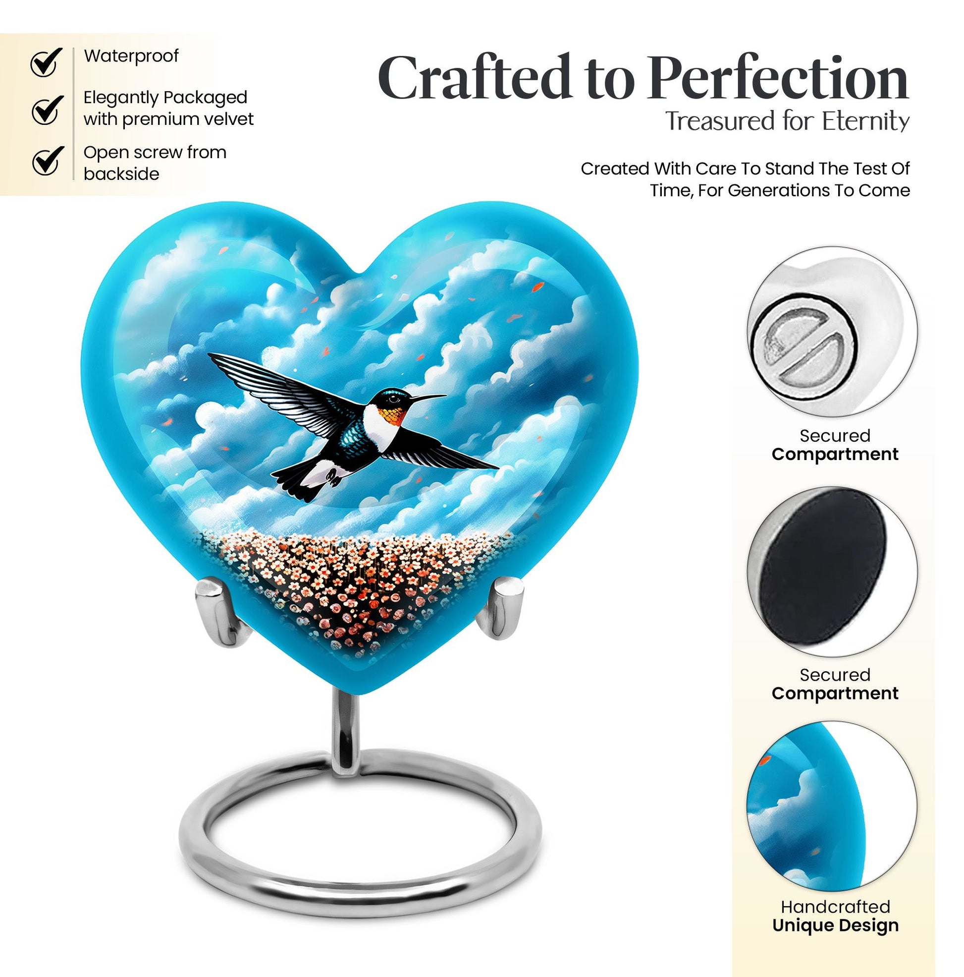 heart-themed hummingbird urn 