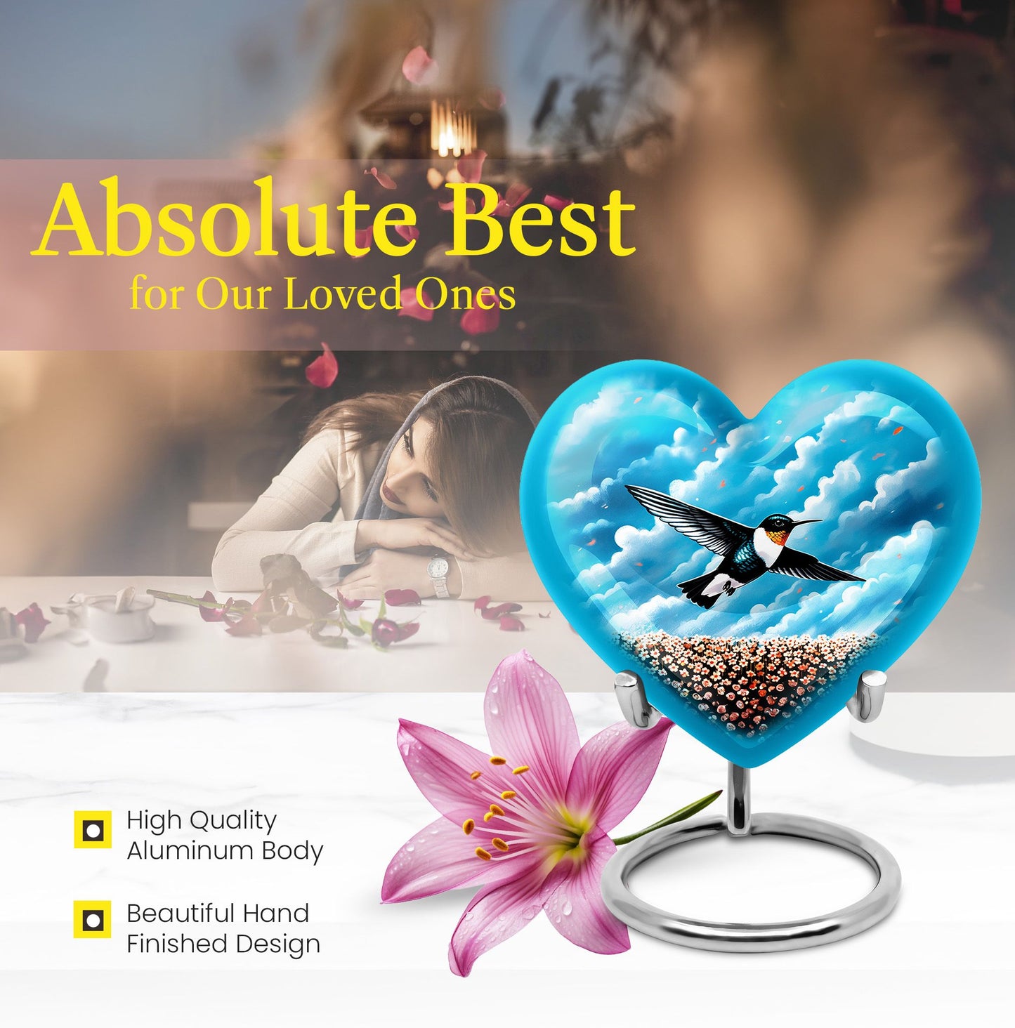 heart-themed hummingbird urn 