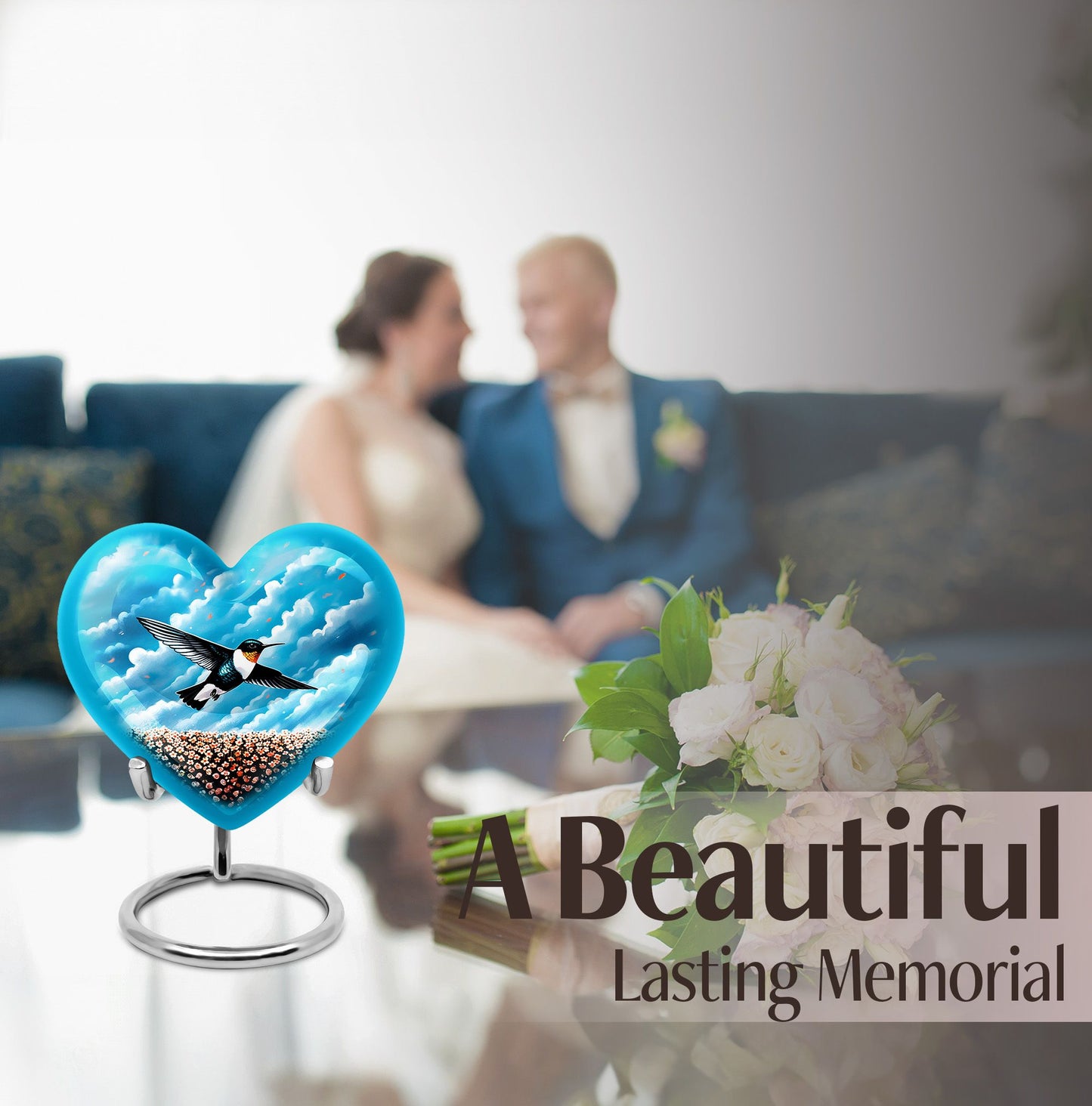 heart-themed hummingbird urn 