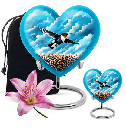 heart-themed hummingbird urn 