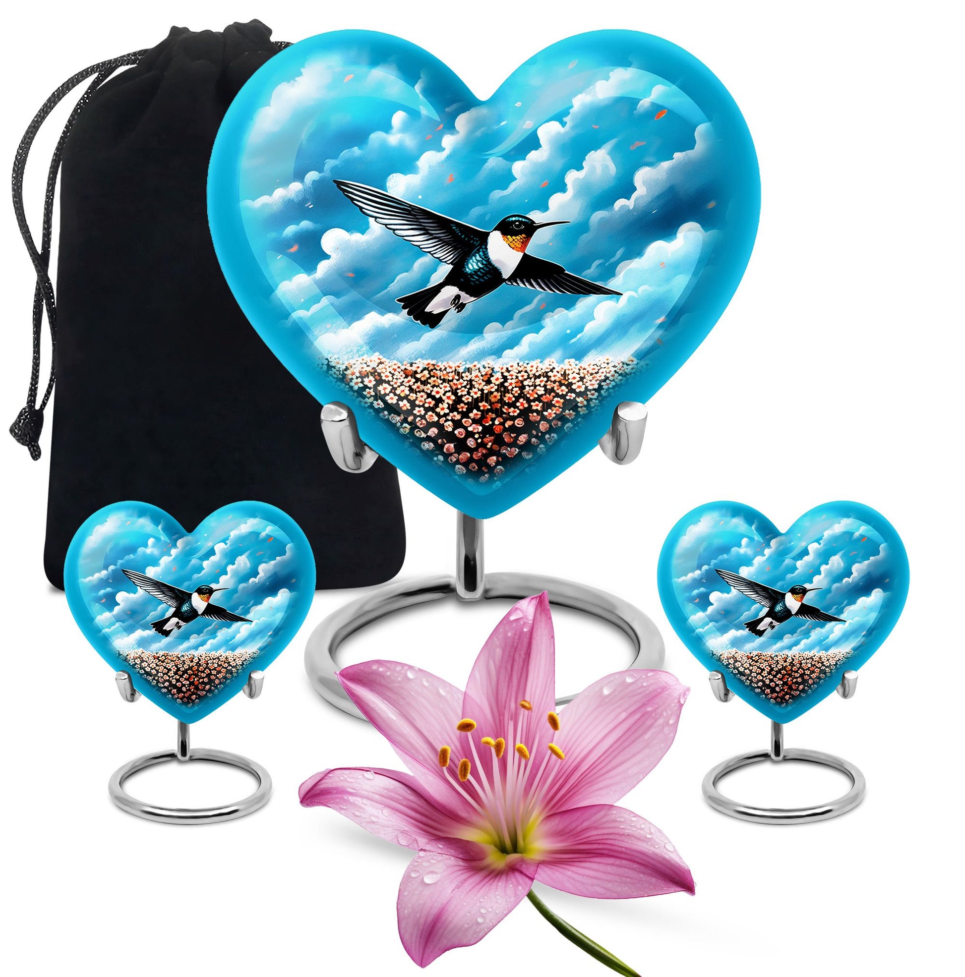 heart-themed hummingbird urn 