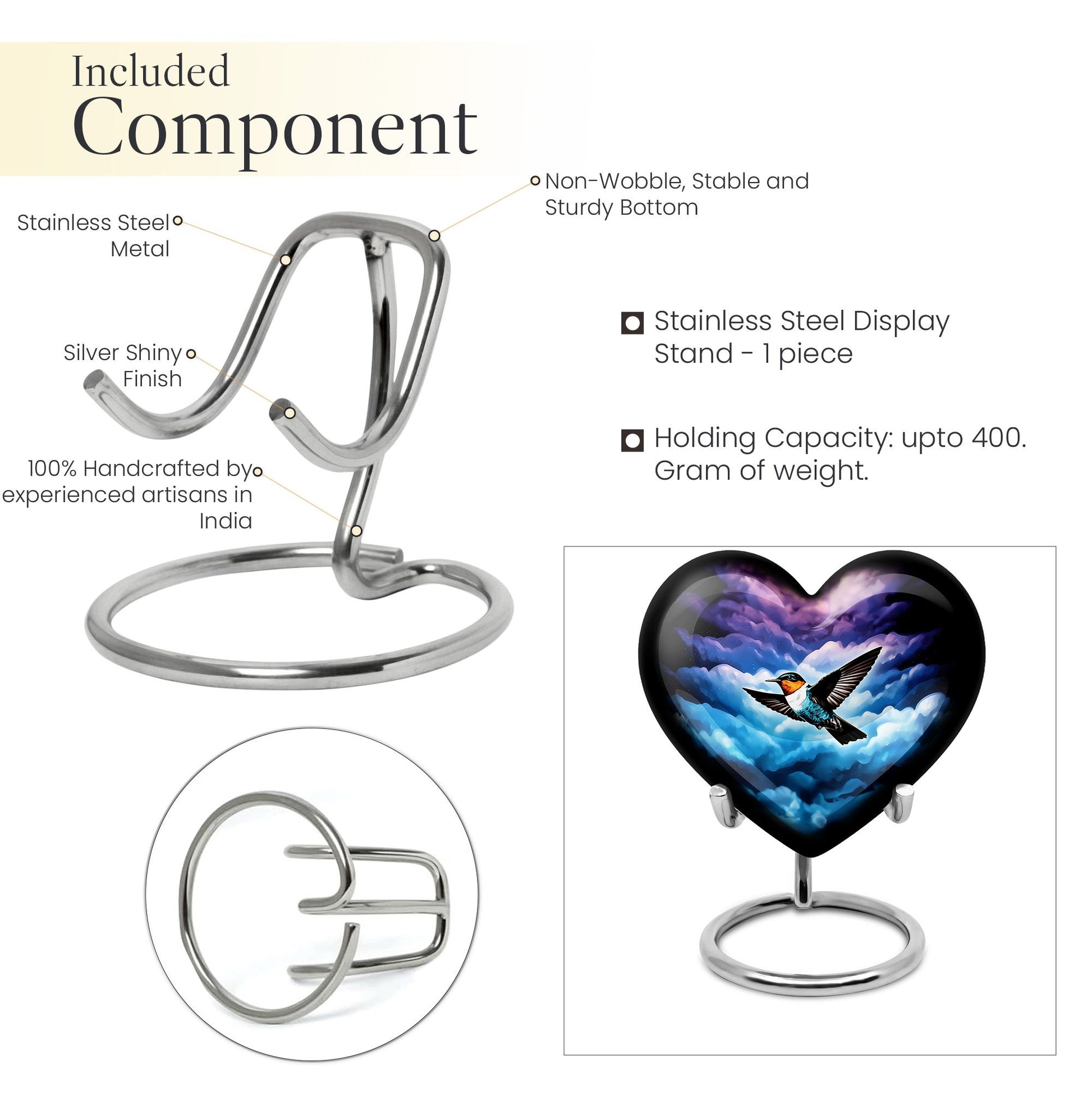 Heart-shaped humming bird urn