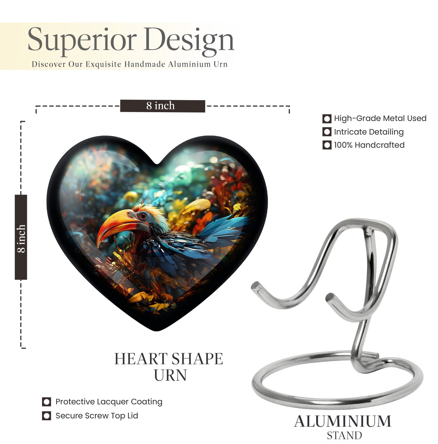 Heart Toucans Urn for adult male ashes