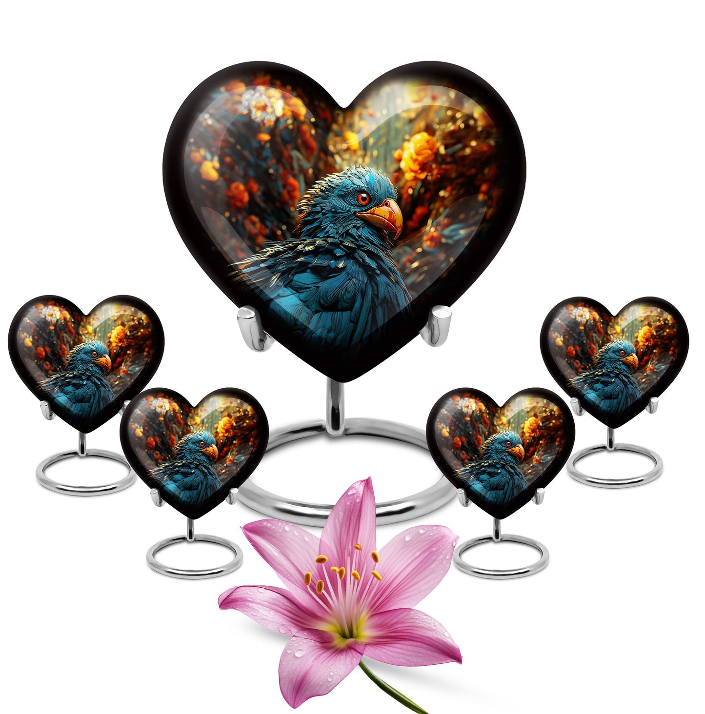 heart-shaped toucans urn