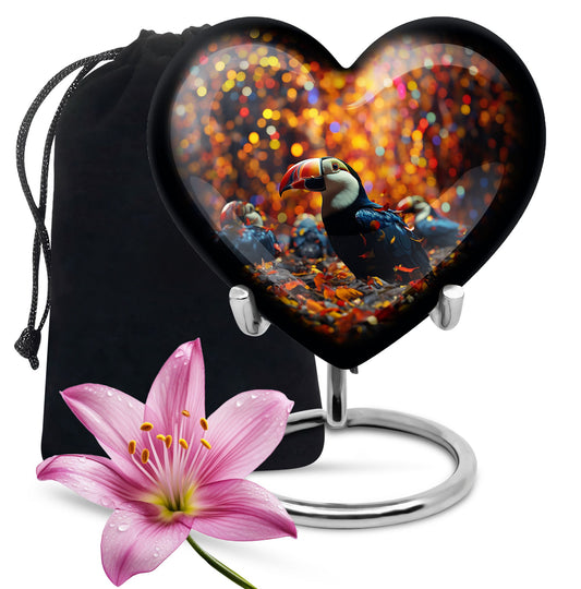 heart-shaped Toucans urn