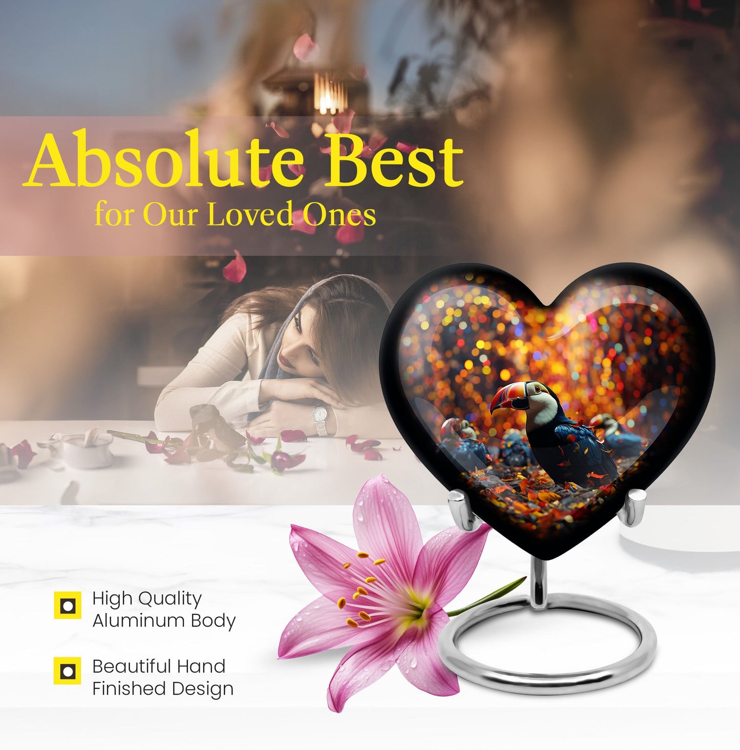 heart-shaped Toucans urn