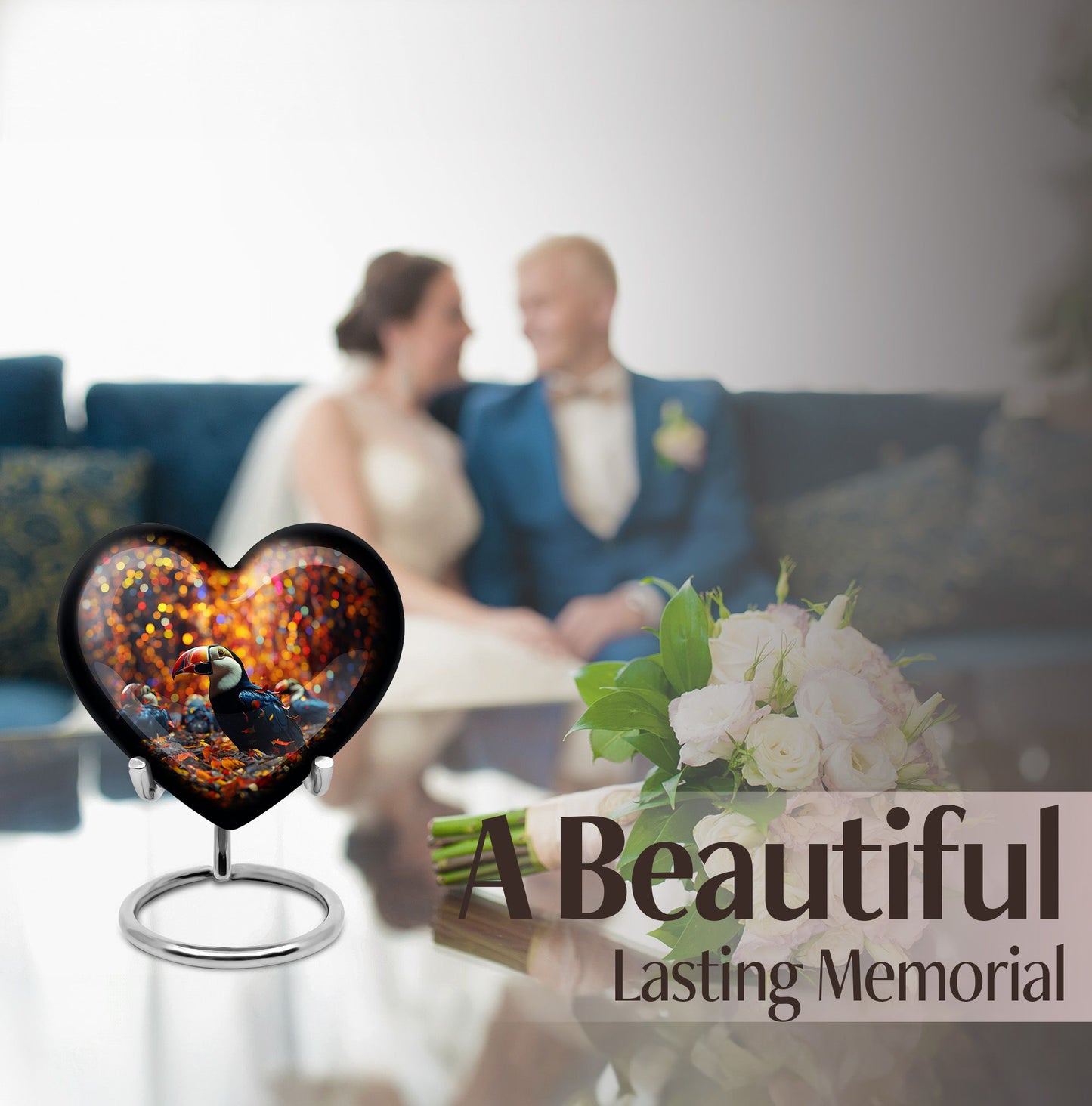 heart-shaped Toucans urn