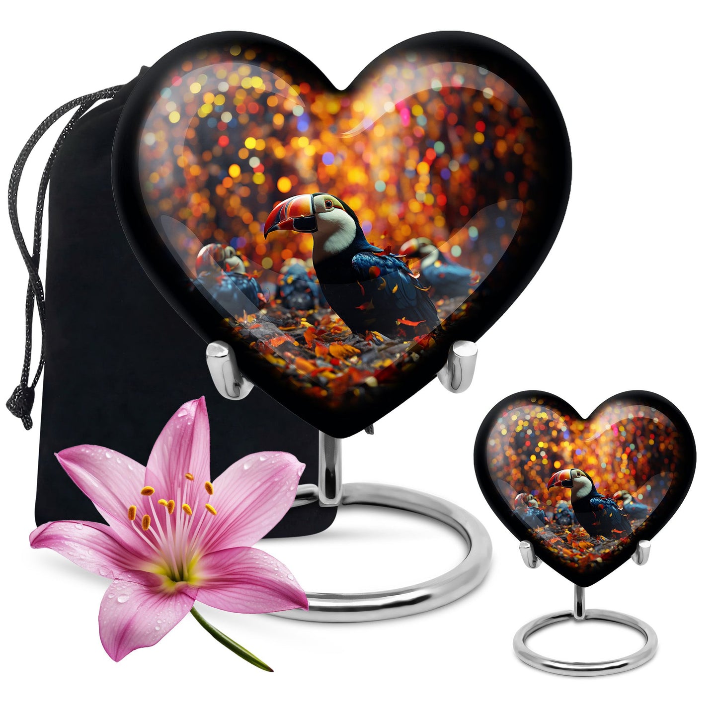 heart-shaped Toucans urn