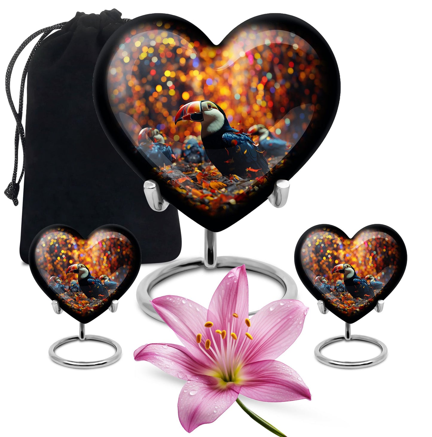 heart-shaped Toucans urn