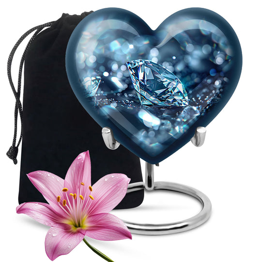 Heart-shaped diamond urn for cremation ashes