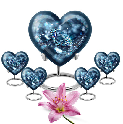 Heart-shaped diamond urn for cremation ashes