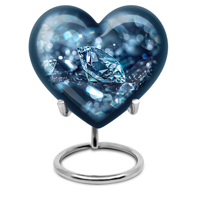Heart-shaped diamond urn for cremation ashes