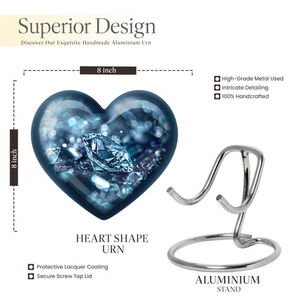 Heart-shaped diamond urn for cremation ashes