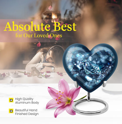 Heart-shaped diamond urn for cremation ashes